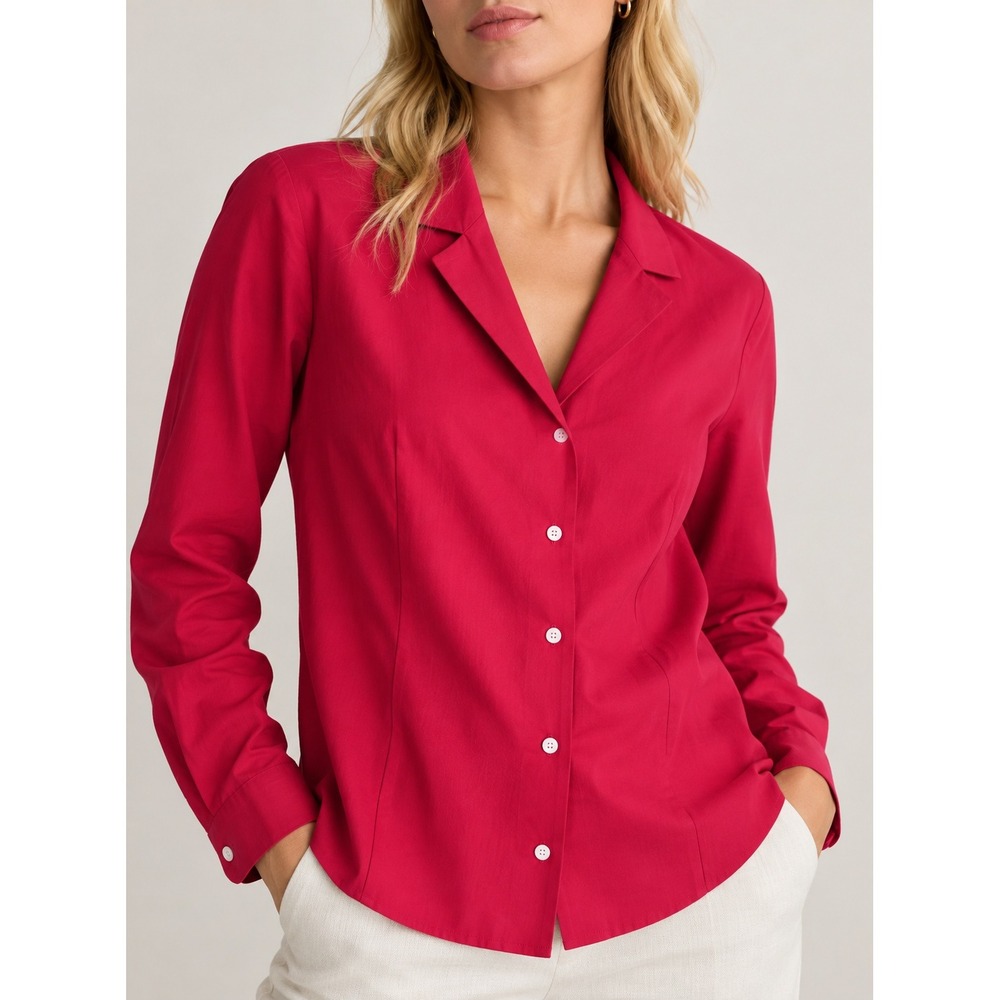 NWT Talbots Wrinkle Resistant Cotton Button Down Shirt Red 12P Petite Classic